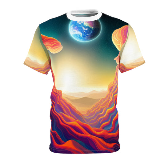 Psychedelic Earth Tee | Vibrant Galaxy Print | Space-Themed Unisex Shirt | Astronomical Apparel | Nebula Pattern Cut & Sew Top | Gemnest Cosmic Fashion
